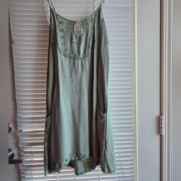 EARTHBOUND Dresses & Skirts - ​Boho Sage Green Embroidered Mini Dress / with Pockets